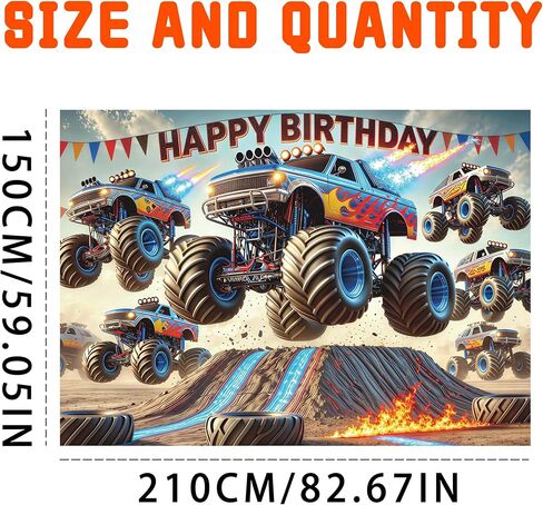 Monster Truck Backdrop 7 × 5ft عيد ميلاد لافتة عيد ميلاد للشاحنة زخرفة الحفلات وحش السيارة الخلفية in Kuwait