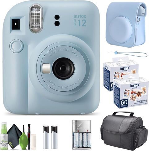 FUJIFILM INSTAX MINI 12 Film Camera Pastel Blue with Fuji Value Pack Instant Film - 60 Photo Sheets with Camera Case and Accessories Ideal Gift for Kids, Teenage Girl & Adults in Saudi Arabia
