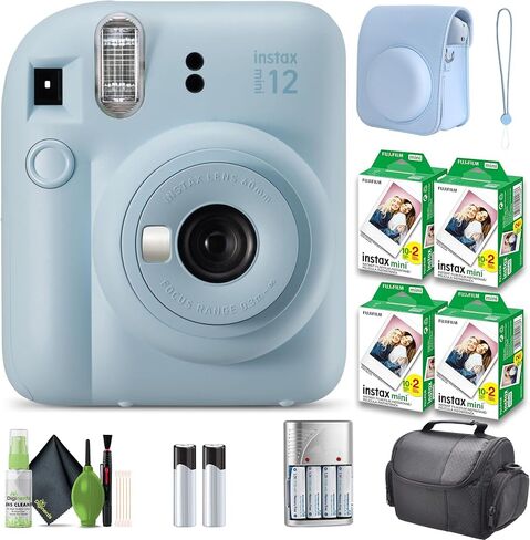 Fujifilm Instax Mini 12 Camera Camera Bundle Blue Bundle مع فيلم فوري- 80 ورقة صور مع علبة الكاميرا والملحقات هدية مثالية للأطفال ، فتاة في سن المراهقة والكبار in Saudi Arabia