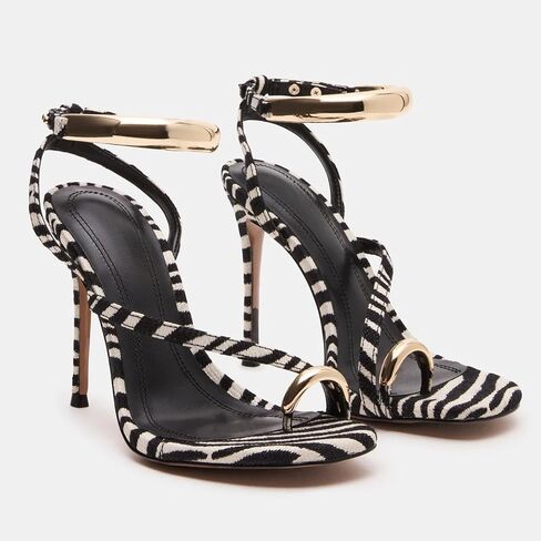 Yishaweiqi المعدنية الكاحل حزام الكعب الكعب للنساء أخمص القدمين خاتم Strappy Strappy High Heels Square Toe Toe Sandals in Kuwait