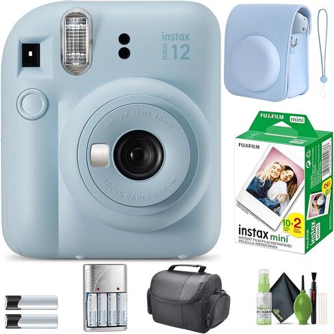 Fujifilm Instax Mini 12 Camera Pastel Bundle Blue Bundle مع فيلم فوري- 20 ورقة صور مع علبة الكاميرا وملحقات هدية مثالية للأطفال ، فتاة في سن المراهقة والكبار in Kuwait