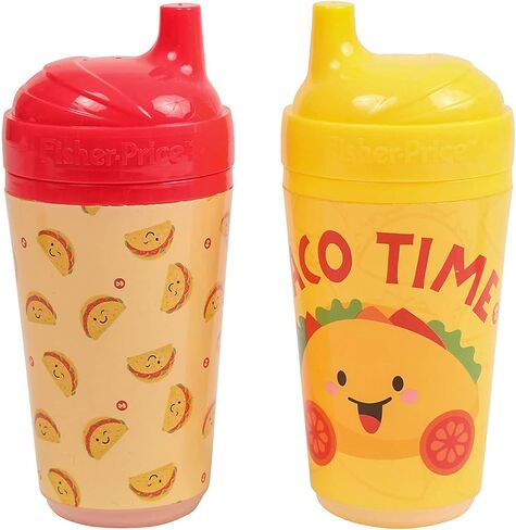 Cudlie Fisher Price Unisex Baby 10 Oz 2 Pack Insulated Sippy Cups with Taco Time Print in Saudi Arabia