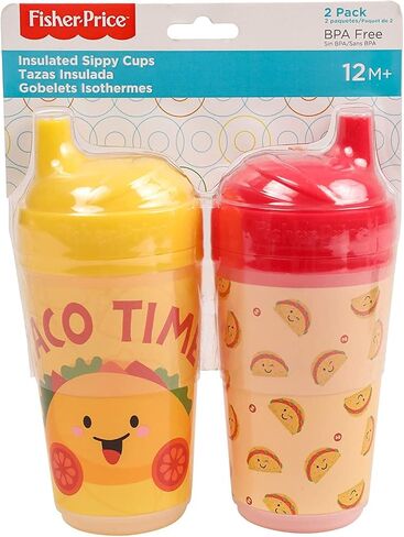 Cudlie Fisher Price Unisex Baby 10 Oz 2 Pack Insulated Sippy Cups with Taco Time Print in Saudi Arabia
