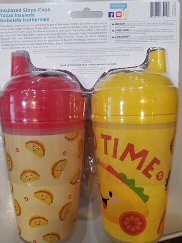 Cudlie Fisher Price Unisex Baby 10 Oz 2 Pack Insulated Sippy Cups with Taco Time Print in Saudi Arabia