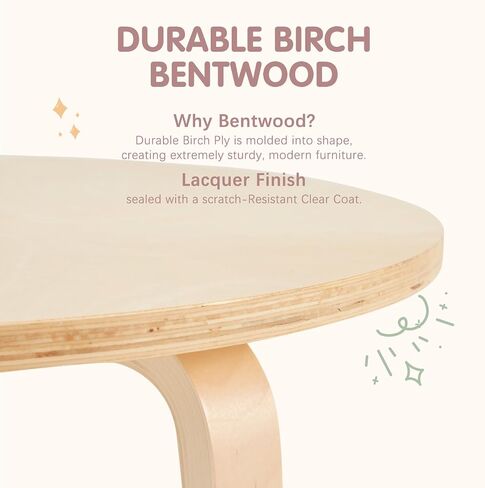 Kids Table and 4 Chairs Set - Round Table and Chair Set for Children, EN71 Certified, Birch Veneer - Wooden Dining Play Set for Children, Durable Wooden Play Table and Chairs, Solid Wood in Saudi Arabia