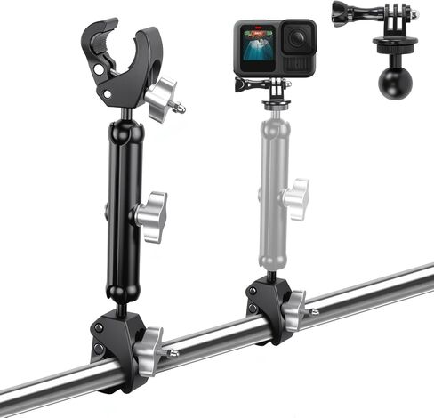 Double Super Clamp Camera/Umbrella Mount,360° Magic Long Arm Pole Clamp,Double Ball Head Adapter for Photo Studio Light Stand,Gopro,Golf Carts,Motorcycle,Cross Bars,Strollers (Black) in Saudi Arabia
