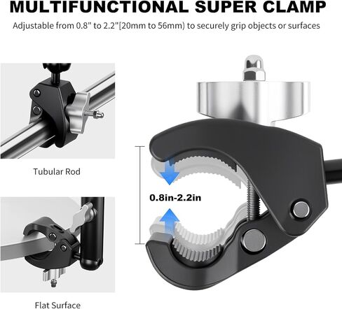 Double Super Clamp Camera/Umbrella Mount,360° Magic Long Arm Pole Clamp,Double Ball Head Adapter for Photo Studio Light Stand,Gopro,Golf Carts,Motorcycle,Cross Bars,Strollers (Black) in Saudi Arabia