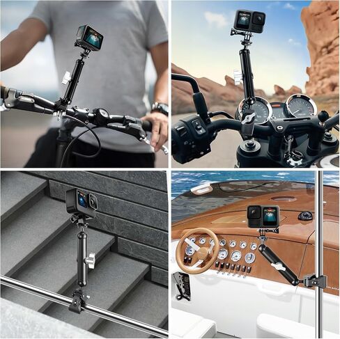 Double Super Clamp Camera/Umbrella Mount,360° Magic Long Arm Pole Clamp,Double Ball Head Adapter for Photo Studio Light Stand,Gopro,Golf Carts,Motorcycle,Cross Bars,Strollers (Black) in Saudi Arabia