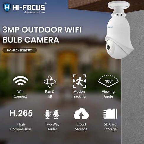 3MP Outdoor Pt WiFi Bulb Camera | Easy Instalaltion في حامل | Smart Dual Light | Audio Audio | اتصال لاسلكي | كاميرا أمان Pan & Tilt | IP65 in Saudi Arabia