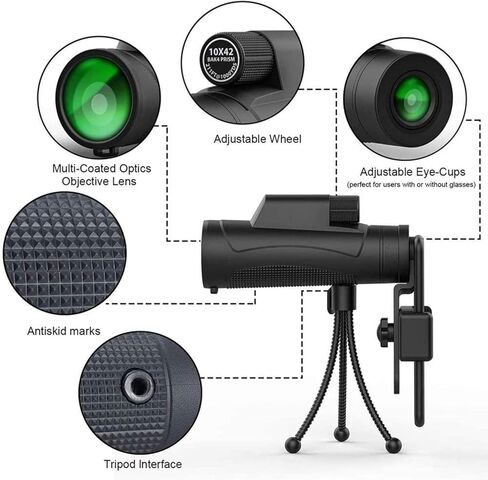 تلسكوب عالية الطاقة HD Telescope أحادي العين 10x42 مناظير مقاومة للماء مع محول الهواتف الذكية وترايبود مناسب للتخييم في الهواء الطلق in Kuwait