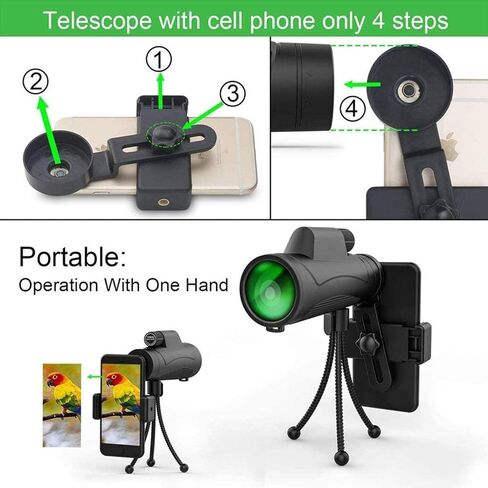 تلسكوب عالية الطاقة HD Telescope أحادي العين 10x42 مناظير مقاومة للماء مع محول الهواتف الذكية وترايبود مناسب للتخييم في الهواء الطلق in Kuwait