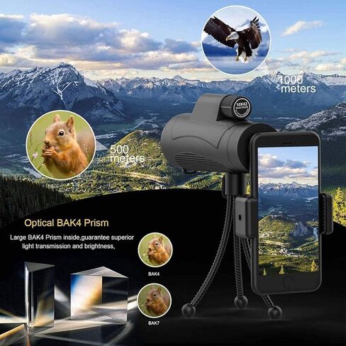تلسكوب عالية الطاقة HD Telescope أحادي العين 10x42 مناظير مقاومة للماء مع محول الهواتف الذكية وترايبود مناسب للتخييم في الهواء الطلق in Kuwait