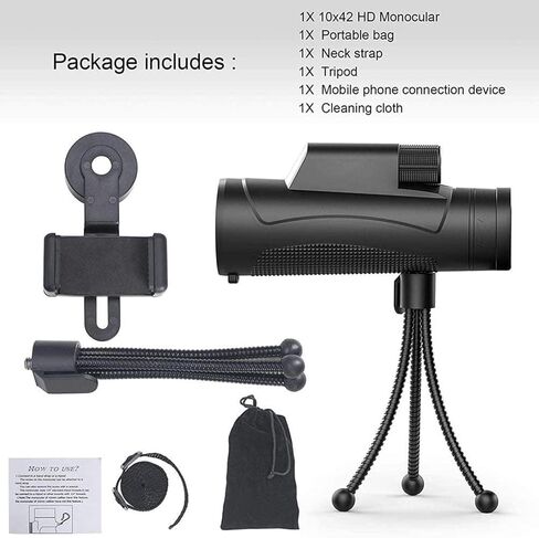 تلسكوب عالية الطاقة HD Telescope أحادي العين 10x42 مناظير مقاومة للماء مع محول الهواتف الذكية وترايبود مناسب للتخييم في الهواء الطلق in Kuwait