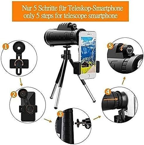 تلسكوب أحادي 40 × 60 HD HD Monocular مع رؤية ليلية للهواتف الذكية ترايبود واضحة للمنشورات المزدوجة للحياة البرية هدايا مشاهدة الطيور in Kuwait