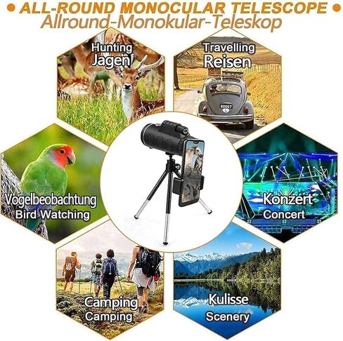 تلسكوب أحادي 40 × 60 HD HD Monocular مع رؤية ليلية للهواتف الذكية ترايبود واضحة للمنشورات المزدوجة للحياة البرية هدايا مشاهدة الطيور in Kuwait