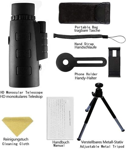 تلسكوب أحادي 40 × 60 HD HD Monocular مع رؤية ليلية للهواتف الذكية ترايبود واضحة للمنشورات المزدوجة للحياة البرية هدايا مشاهدة الطيور in Kuwait