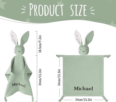 TYRY.HU Personalized Security Blanket with Name, Embroidered Baby Comforter, Organic Cotton Muslin Lovey Security Blanket, Soft & Breathable Lovie Baby Gifts for Boys and Girls, Green in Saudi Arabia