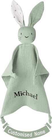 TYRY.HU Personalized Security Blanket with Name, Embroidered Baby Comforter, Organic Cotton Muslin Lovey Security Blanket, Soft & Breathable Lovie Baby Gifts for Boys and Girls, Green in Saudi Arabia