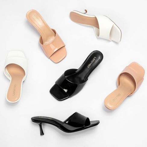 Womens Kitten Heel Sandals Square Toe Open Toe Mules Sandals | Chic 2.3 Inch Dressy Stiletto Heeled Sandals Slip On for Party, Daily Casual in Kuwait