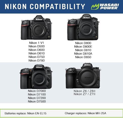 Wasabi Power ENEL15 Dummy Battery DC Coupler & AC Adapter for EP-5B and Nikon EN-EL15, EN-EL15b, EN-EL15c & D500, D610, D750, D780, D800, D810, D850, D7000/D7100, D7200, D7500, Z5, Z6, Z7, 1 V1 & more in Saudi Arabia