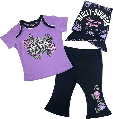 Harley-Davidson Baby Girls' 3-Piece Roses Tee & Pant Newborn Gift Set w/DooRag in Saudi Arabia