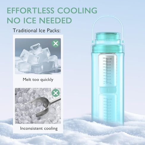 22oz المحمولة ، تبريد حليب الأم ، مغير اللعبة مع حزمة ثلج بارد 360 درجة لمدة 30 ساعة ، ورضع الطفل الرضاعة الطبيعية مع زجاجات 2 مساءً لتخزين حليب الأم (أخضر) in Kuwait