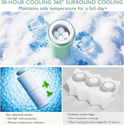 22oz المحمولة ، تبريد حليب الأم ، مغير اللعبة مع حزمة ثلج بارد 360 درجة لمدة 30 ساعة ، ورضع الطفل الرضاعة الطبيعية مع زجاجات 2 مساءً لتخزين حليب الأم (أخضر) in Kuwait