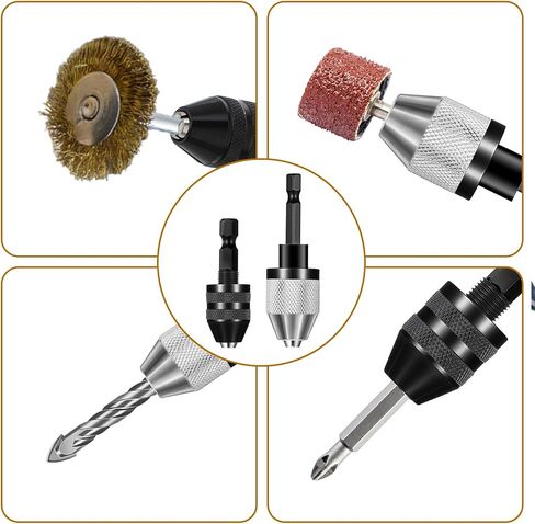 2 Pack Keyless Drill Chuck for Impact Driver, 1/4 Inch Hex Shank Drill Chuck Fast Change Converter Extension Drills Bit Adapter Keyless Chucks, Chucks Conversion Adapter in 0.3-3.6mm, 0.3-6.5mm in Saudi Arabia