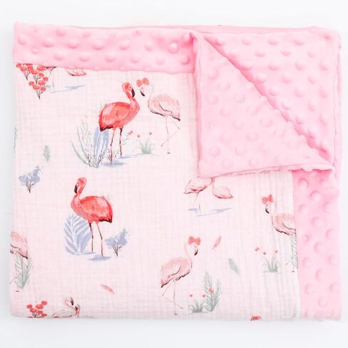 Flamingo Baby Blanket with Dotted Backing Girl Gift, Forest Double Layer Nursery Bed Blankets,Soft Plush Newborn Infant Toddler Kid Crib Bedding 32x40(Pink) in Saudi Arabia