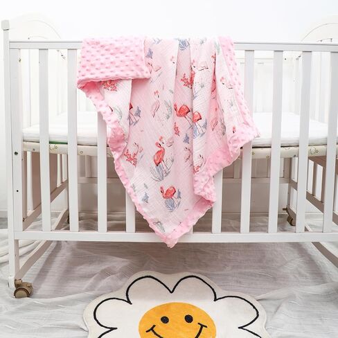 Flamingo Baby Blanket with Dotted Backing Girl Gift, Forest Double Layer Nursery Bed Blankets,Soft Plush Newborn Infant Toddler Kid Crib Bedding 32x40(Pink) in Saudi Arabia
