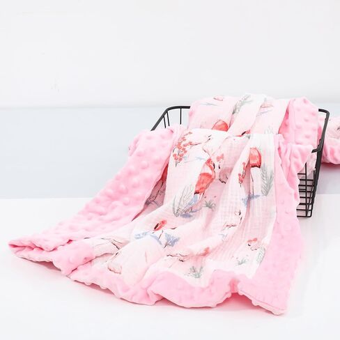 Flamingo Baby Blanket with Dotted Backing Girl Gift, Forest Double Layer Nursery Bed Blankets,Soft Plush Newborn Infant Toddler Kid Crib Bedding 32x40(Pink) in Saudi Arabia