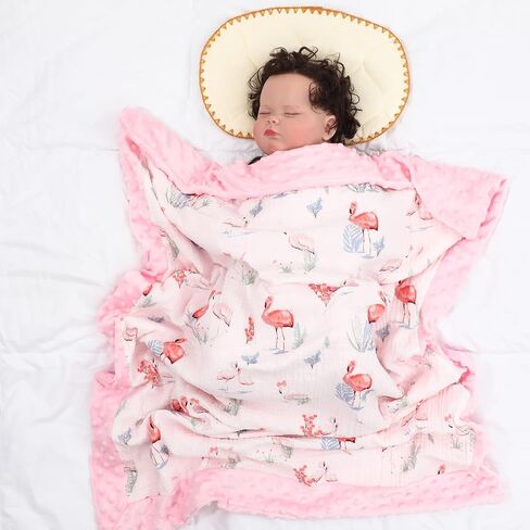 Flamingo Baby Blanket with Dotted Backing Girl Gift, Forest Double Layer Nursery Bed Blankets,Soft Plush Newborn Infant Toddler Kid Crib Bedding 32x40(Pink) in Saudi Arabia