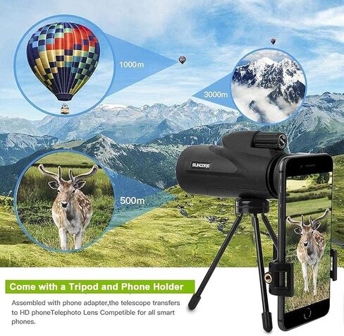 تلسكوب أحادي 12x50 HD أحادي العين 2021 أحادي المائية مع ترايبود محول الهواتف الذكية لمشاهدة الطيور المشي لمسافات طويلة لمشاهدة لعبة كرة الحفلات الموسيقية in Kuwait