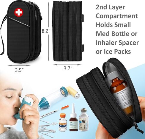 SITHON Double-Layer Epipen Carrying Case, Travel Medication Organizer Bag Emergency Medical Pouch Holds 2 EpiPens, Asthma Inhaler, Anti-Histamine, Auvi-Q, Allergy Medicine Essentials (Red) in Saudi Arabia