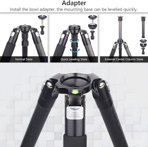 37 "ألياف الكربون وعاء ثلاثيات ثلاثيات ثلاثيات ثلاثيات ثلاثي الفيديو مع Fastbowl 65mm وعمود مركزي Artcise Arcise AS80C+EC2 كاميرا ترايبود ترايبود كاميرا DSLR ، كاميرا الفيديو ، الحد الأقصى تحميل 44 رطل/20 كجم in Kuwait