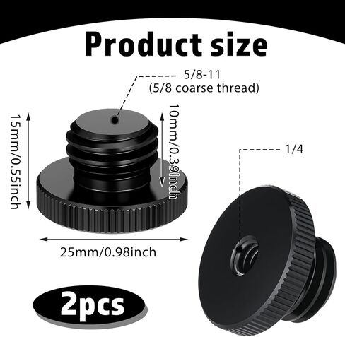 2 PCS Mic Stand Adapter, 1/4 to 5/8 Screw Tripod Adapter 1/4 Female to 5/8 Male for Tripod Laser Level Adapters Microphone Stand Mount Camera Black in Saudi Arabia