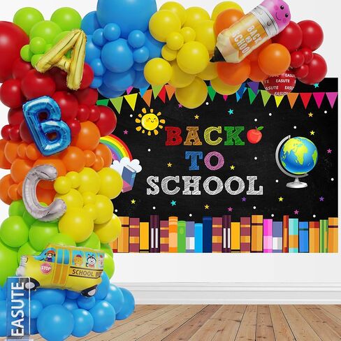 Mocsicka Back to School Backdrop Banner First Day of School Globe Rainbow Books Chalkboard Photo Backdrops Welcome Back to School Party Decorations Banner in Saudi Arabia