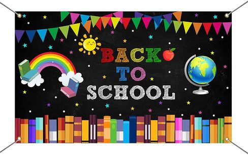 Mocsicka Back to School Backdrop Banner First Day of School Globe Rainbow Books Chalkboard Photo Backdrops Welcome Back to School Party Decorations Banner in Saudi Arabia