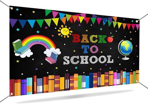 Mocsicka Back to School Backdrop Banner First Day of School Globe Rainbow Books Chalkboard Photo Backdrops Welcome Back to School Party Decorations Banner in Saudi Arabia