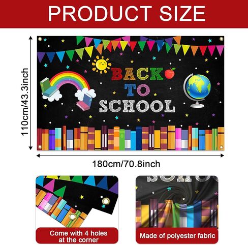 Mocsicka Back to School Backdrop Banner First Day of School Globe Rainbow Books Chalkboard Photo Backdrops Welcome Back to School Party Decorations Banner in Saudi Arabia