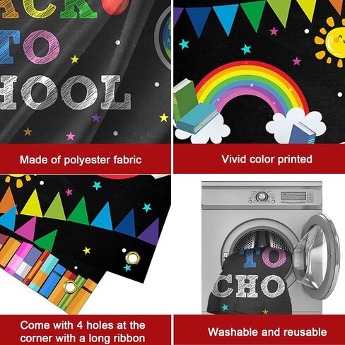 Mocsicka Back to School Backdrop Banner First Day of School Globe Rainbow Books Chalkboard Photo Backdrops Welcome Back to School Party Decorations Banner in Saudi Arabia