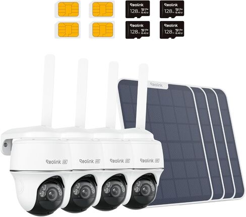 Reolink 4K 4G LTE 360 ° Cellular Security Camera Wireless Outdoor +128G SD CARD - 4PACK ، NO WIFI تعمل بالطاقة الشمسية ، شملت بطاقة SIM ، رؤية ليلية ملونة 8 ميجابكسل ، تخزين محلي/سحابة ، GO PT ULTRA +SOLAR PLANE 2 in Saudi Arabia