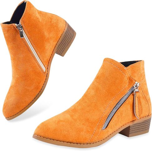 Women's Mug Pointed Toe Faux Suede Stacked Heel Western Ankle Bootie in Kuwait
