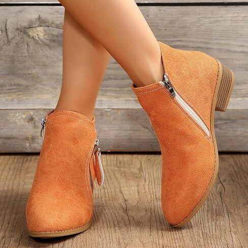 Women's Mug Pointed Toe Faux Suede Stacked Heel Western Ankle Bootie in Kuwait