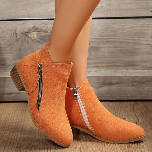 Women's Mug Pointed Toe Faux Suede Stacked Heel Western Ankle Bootie in Kuwait