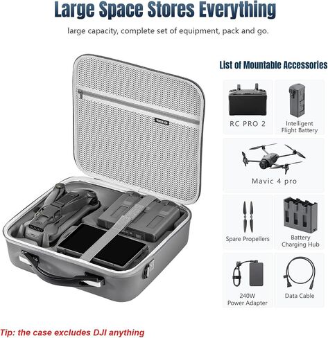 MAVIC 4 PRO PRO المقاومة للماء الصلبة للحمل DJI Mavic 4 Pro ، Hold RC2 (RC2 PRO)+ محول الطاقة الشحن المتوازي+ 240W (Mavic 4 Pro Hard Case) in Saudi Arabia