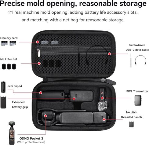 Osmo Pocket 3 Case,Perfect Fit Portable PU Storage Pouch Bag for DJI Osmo Pocket 3 Creator Combo Accessories,Perfectly Compatible with DJI Osmo Pocket 3(Black) in Saudi Arabia