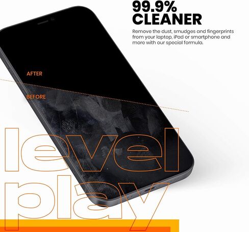 مجموعة تنظيف الشاشة من LEVELPLAY | منظف ​​للأجهزة الإلكترونية والتلفزيون الذكي والكمبيوتر المحمول والكمبيوتر والهاتف والآيباد والماك بوك | زجاجة كبيرة، رذاذ خالٍ من الكحول سعة 8 أونصة + قطعة قماش من الألياف الدقيقة مقاس 11.8 × 11.8 بوصة in Saudi Arabia