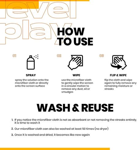 مجموعة تنظيف الشاشة من LEVELPLAY | منظف ​​للأجهزة الإلكترونية والتلفزيون الذكي والكمبيوتر المحمول والكمبيوتر والهاتف والآيباد والماك بوك | زجاجة كبيرة، رذاذ خالٍ من الكحول سعة 8 أونصة + قطعة قماش من الألياف الدقيقة مقاس 11.8 × 11.8 بوصة in Saudi Arabia