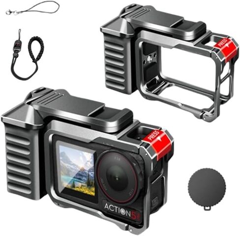 مجموعة حامل قبضة الكاميرا ، مجموعة قفص الكاميرا ل DJI Action 5 Pro/Action 4/Action 3 ، مادة سبيكة الألومنيوم مع زر الغالق ، الحبل in Saudi Arabia